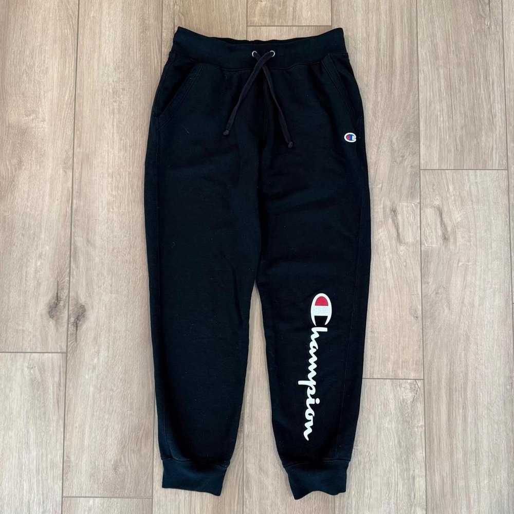 Champion sweatpants women's black with white logo Size Medium